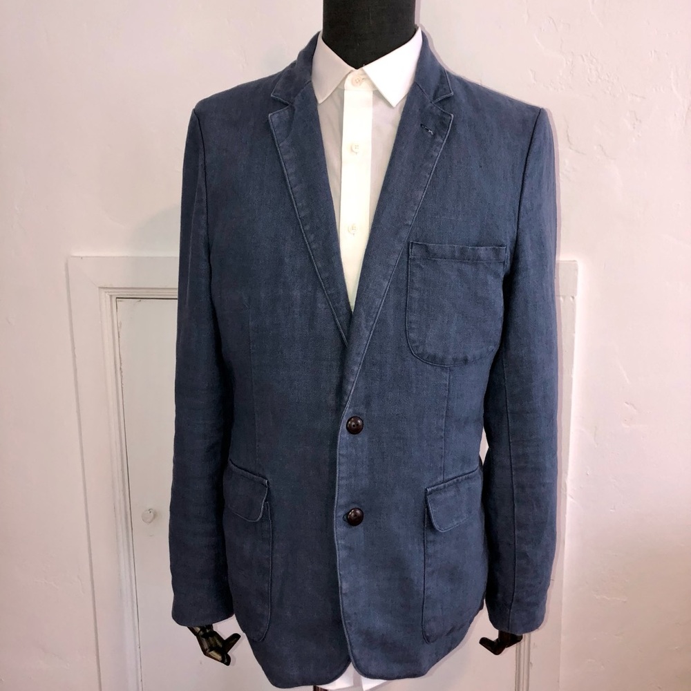J. Crew 100% Unstructured Linen Blazer Blue 42R